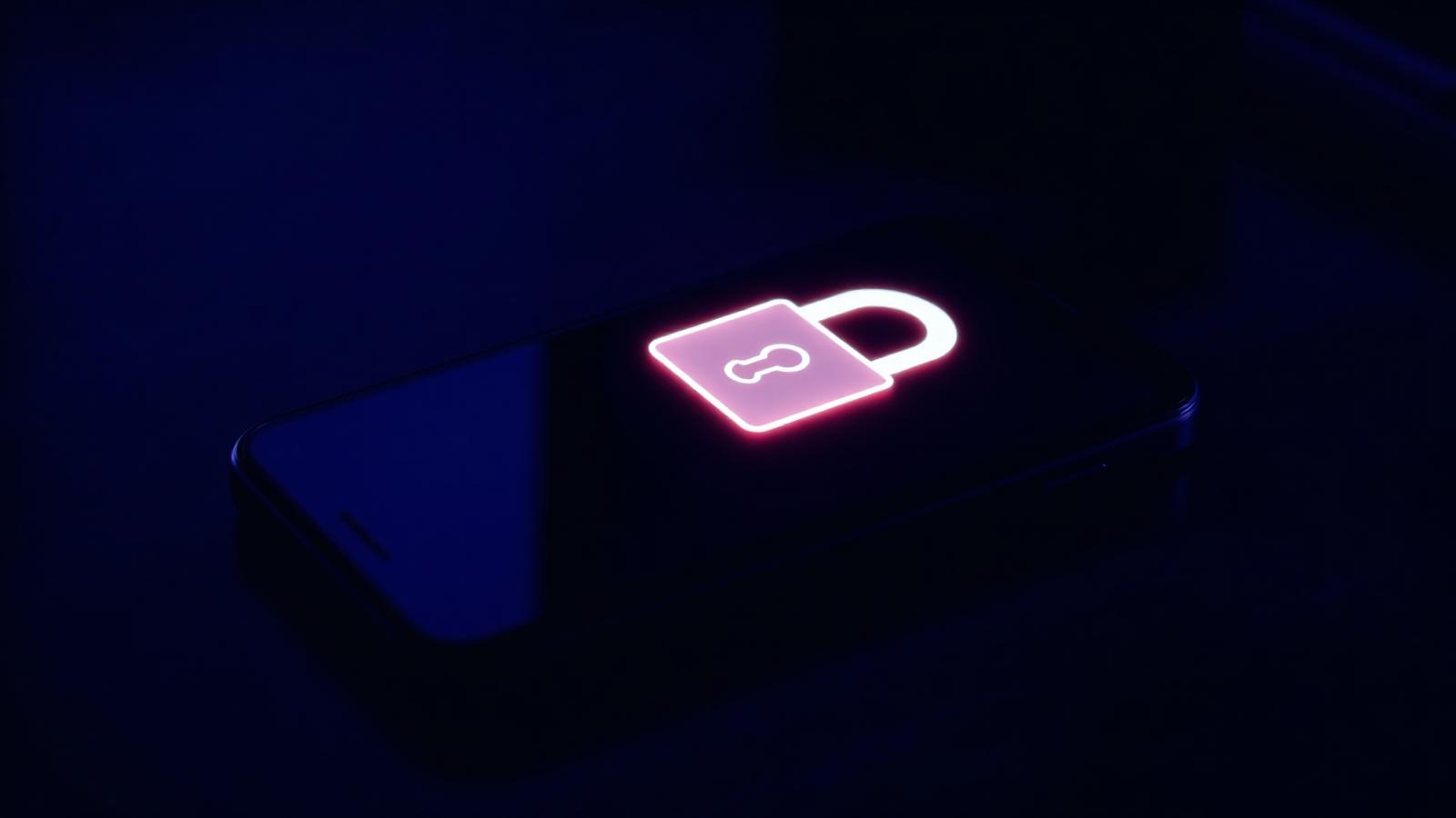 Hands typing on a laptop with a padlock icon visible — symbol för online-integritet